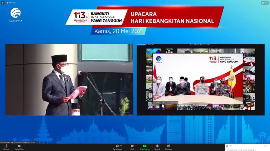 Pemprov Lampung Ikuti Upacara Hari Kebangkitan Nasional ke 113 Tetap Terapkan Prokes Covid-19