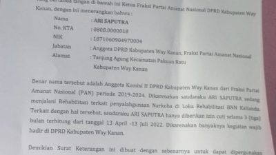 Oknum Anggota Dewan Fraksi PAN Way Kanan Ditangkap BNNP, Kini Rehab di Loka Kalianda 