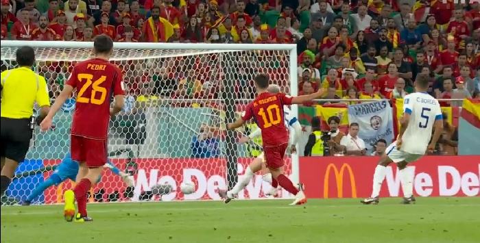 Gol indah yang luncurkan pemain Spanyol saat melawan Kosta Rika Rabu (23/11/2022) malam. Tangkapan Layar