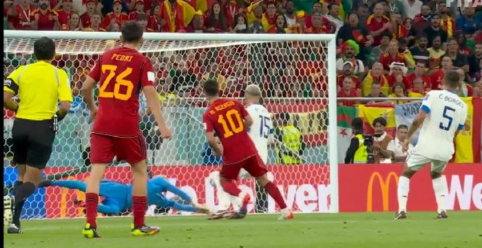 Gol indah yang luncurkan pemain Spanyol saat melawan Kosta Rika Rabu (23/11/2022) malam. Tangkapan Layar