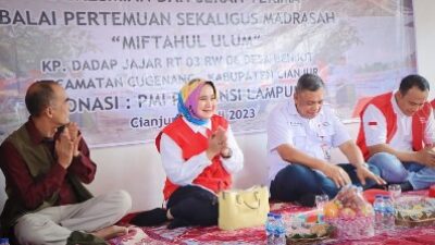 Riana Sari Serahkan Bantuan Korban Bencana Alam di Cianjur