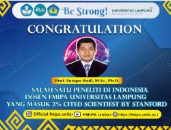 Prof. Sutopo, Dosen FMIPA Unila Raih Penghargaan Sebagai Peneliti Top 2% Dunia