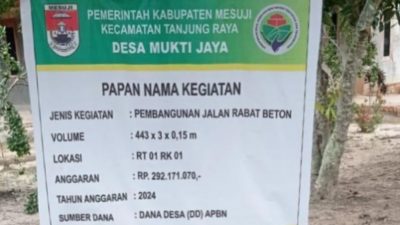 Realisasikan Dana Desa (DD) Tahun 2024, Pemdes Mukti Jaya Membangun Jalan Rabat Beton