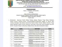 Panitia Seleksi Umumkan 9 Pejabat Yang Lolos Administrasi Sekdaprov Lampung, Ini Nama-namanya!