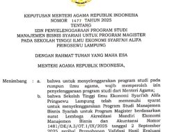 Selamat, STIES ALIFA Pringsewu Resmi Miliki Program Magister Bisnis Syariah
